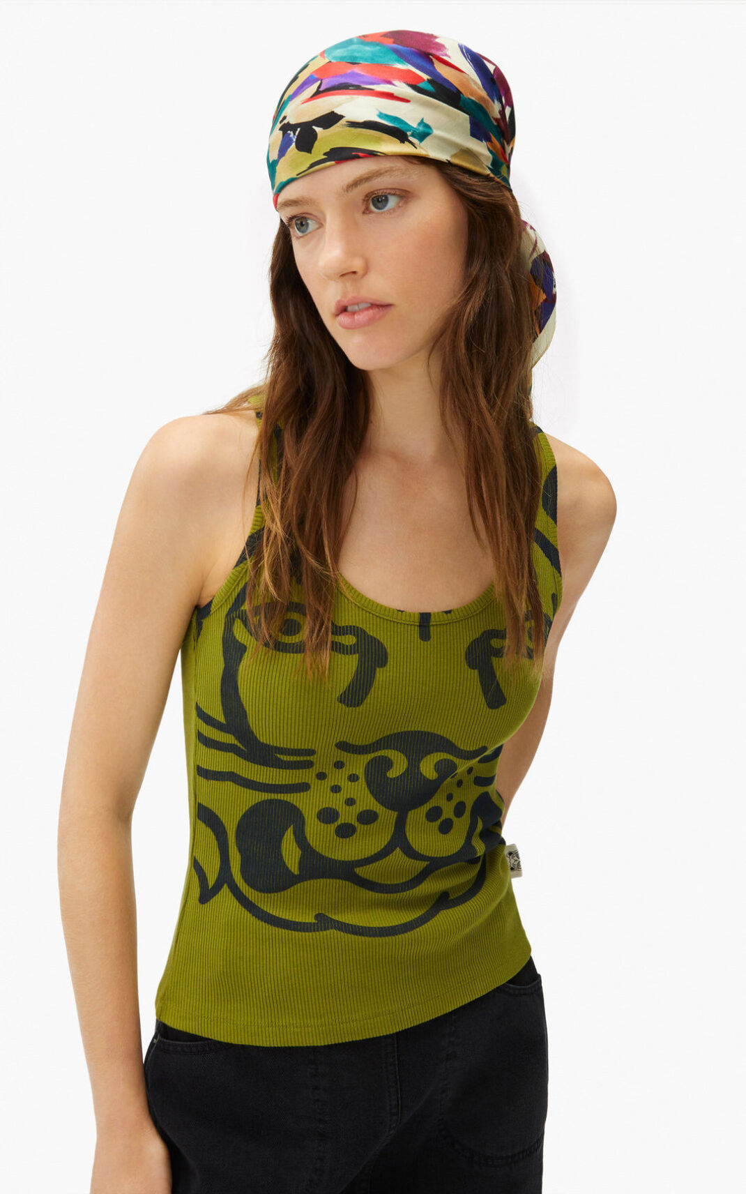 Camisetas Kenzo K Tiger vest top Mujer Verde Oliva QBA310467